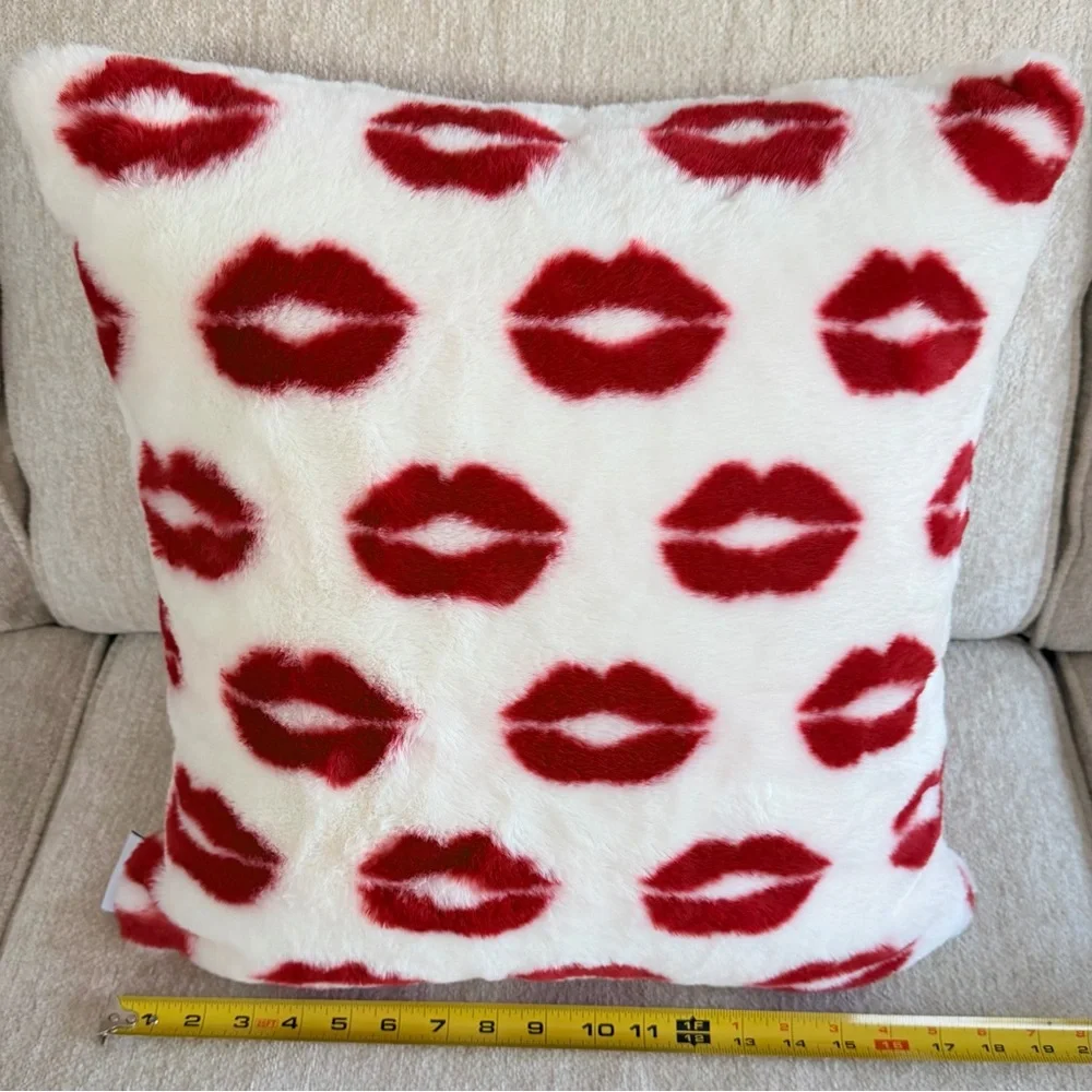 Cupcakes & Cashmere Red and White Kiss Print Pillow